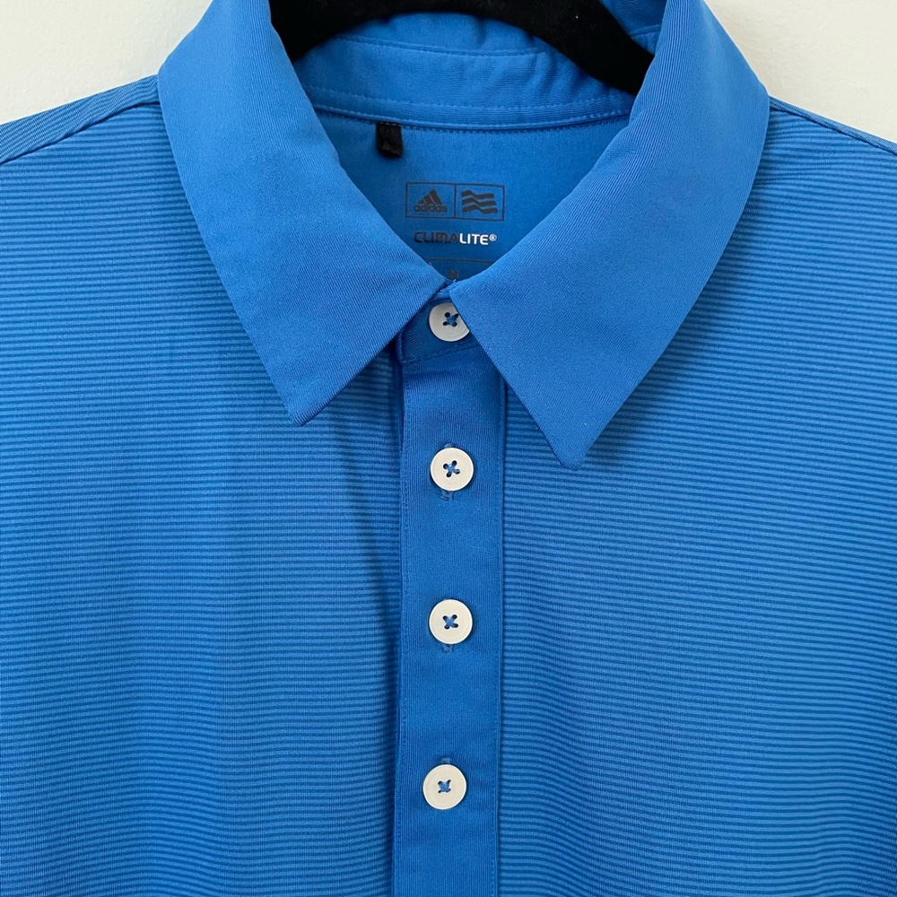 Adidas Men’s Vibrant Blue Mini Stripe Polo Golf Shirt Size M